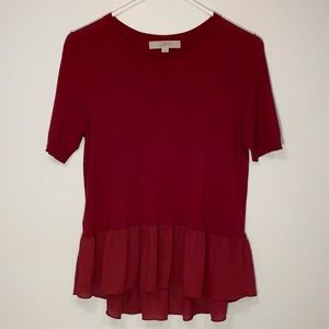 LOFT High Low Short Sleeve Sweater with Ruffle Hem